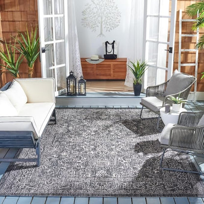 SAFAVIEH Courtyard Collection 8' x 11' Black/Ivory CY8680 Indoor-Outdoor Waterproof Easy-Cleaning Patio Backyard Mudroom Area-Rug