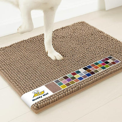 Muddy Mat® | Super Water Absorbent Door Mat Indoor, Microfiber Quick Dry Chenille Entryway Rug, Slip Resistant Front Door Mat, Indoor Mats for Entryway, Machine Washable Pet Rug, Tan 22" x 36"