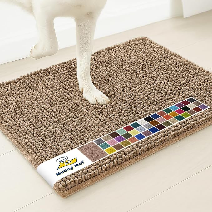 Muddy Mat® | Super Water Absorbent Door Mat Indoor, Microfiber Quick Dry Chenille Entryway Rug, Slip Resistant Front Door Mat, Indoor Mats for Entryway, Machine Washable Pet Rug, Tan 48" x 72"