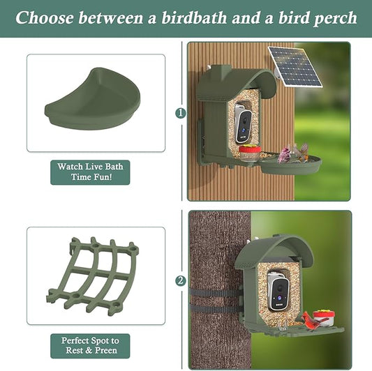 Bird Feeder with Camera, AI Identification, 3K Live View, 2.4G WiFi, Auto Record Videos, Instant Arrival Alerts, Backyard Birdwatching Gift for Birdlovers