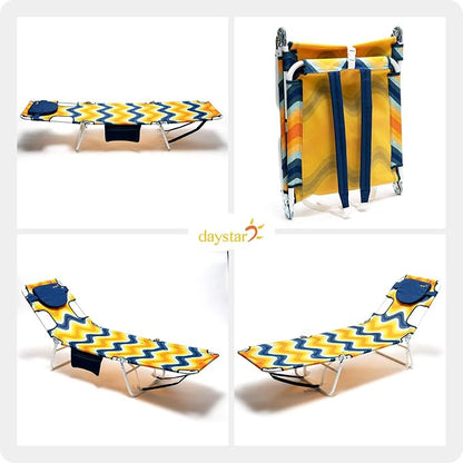 SUNNYFEEL Lay Flat Tanning Chair with Face Down Hole & Arm Slots, Beach Lounge Chair, 5-Position Folding Sunbathing Chair, 300 LBS Heavy Duty, 72" L x 22" W for Beach, Pool, Camping