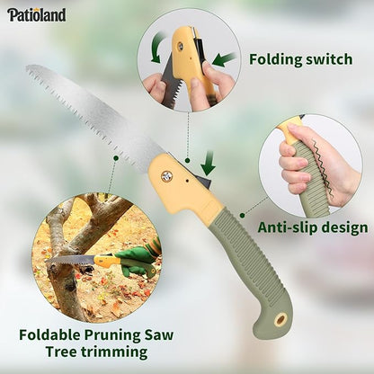10-Piece Garden Tool Set, Green Gardening Hand Tools Kit with Non-Slip Handles, Heavy Duty Rust-Proof Aluminum Tools, Organizer Tote Bag & Gardening Gloves, Ideal Gardening Gifts for Men and Women