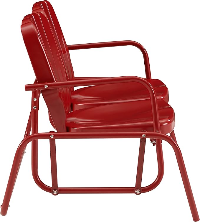 Crosley Furniture Ridgeland Retro Metal Outdoor Loveseat Glider, 2-Person Rocking Patio Bench for Porch, Bright Red Gloss