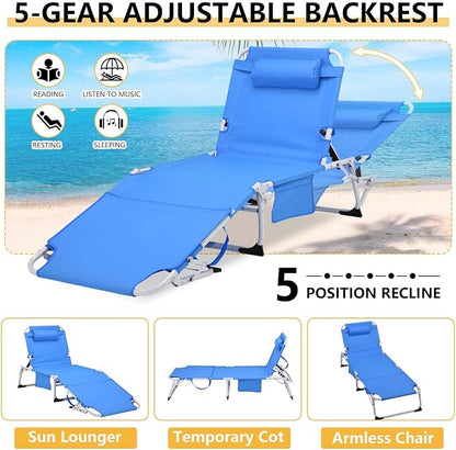 HRVEOCEI 3-in-1 Sun Tanning Chair with Face Hole,Adjustable 5-Position Folding Laying Out Chairs for Tanning,Outdoor Face Down Beach Lounger Sun Bathing Lounge Chair for Pool Deck Patio (Blue)
