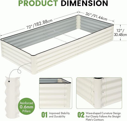 INNO STAGE Galvanized Raised Garden Bed Kits, 6x3x1ft Metal Raised Garden Beds Outdoor, Large Steel Raised Planter Bed with Gloves for Vegetables & Flowers Patio Ground Planter Box (White, 2PCS)
