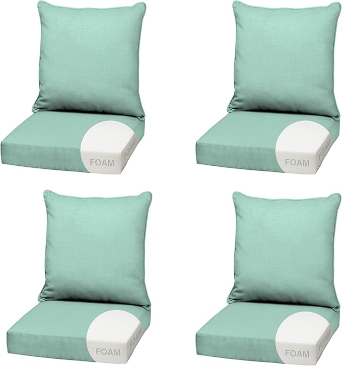 Arden Outdoor Foam Deep Seat Cushion (4-Pack), 22x24, Premium High-Density Foam, Never Flattens, Weather-Proof for Patio Chair Sofa Couch, Aqua Leala