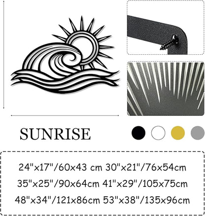 Sunrise Metal Wall Art, Sunrise Wall Decor Metal, Wave Art, Sun Wall Decoration Outdoor, Wall Decor Living Room, Bathroom (30"x21"/76x54cm, Black)
