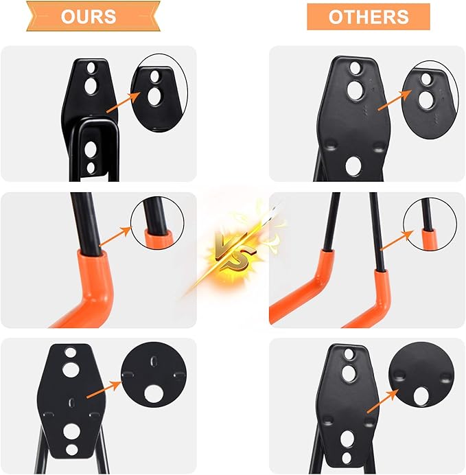 Aoben Heavy Duty Steel Garage Storage Hooks - Utility Tool Hangers and Combinable Wall Mount Hooks for Organizing Ladder, Hold Chairs, Heavy Tools (Large U, 10 Pack)