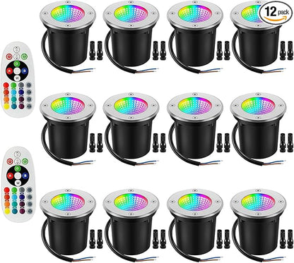 Warm White RGBW Color Low Voltage Landscape Lights 10W Color LED Landscape Lighting IP67 Waterproof Outdoor Well Landscape Spotlights 12V-24V for Pathway Garden Deck Driveway (12Pack)