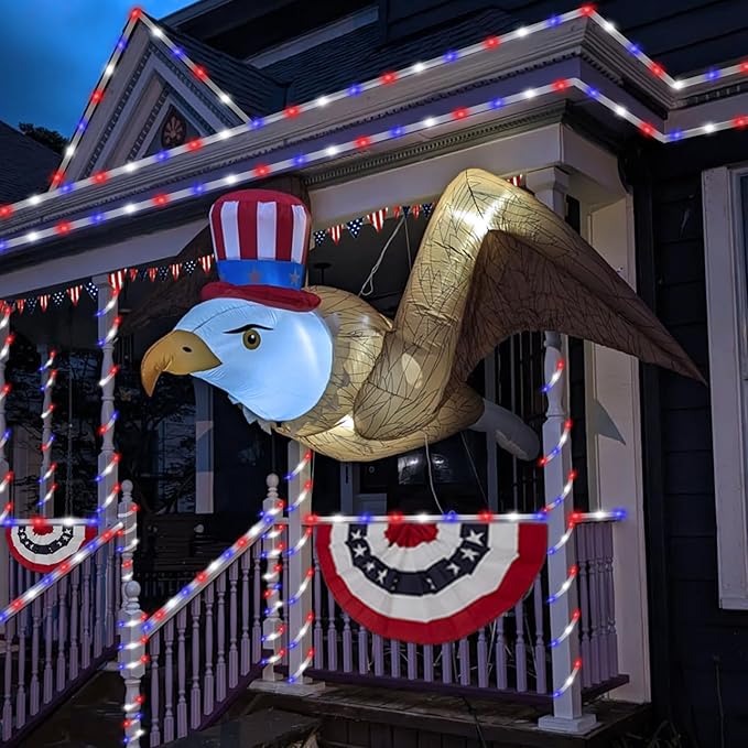 YEGUO 4th of July Decorations Red White and Blue Lights, 2 Packs Each 33ft 100 LED Solar Rope Light with 8 Modes for Patriotic Independence Memorial Day Decor