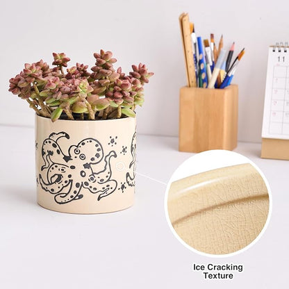 STHIE 5 Inch Ceramic Plant Pots with Drainage Holes, Small Round Flower Pots for Indoor Plant, Unique Animal Flower Planters (Octopus)