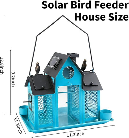 Solar Bird Feeders House for Outside Hanging, Metal Wild Bird Feeder for Outdoors Large Capacity Cardinal Birdfeeder Birdhouses Metal Bird Feeding Station Blue