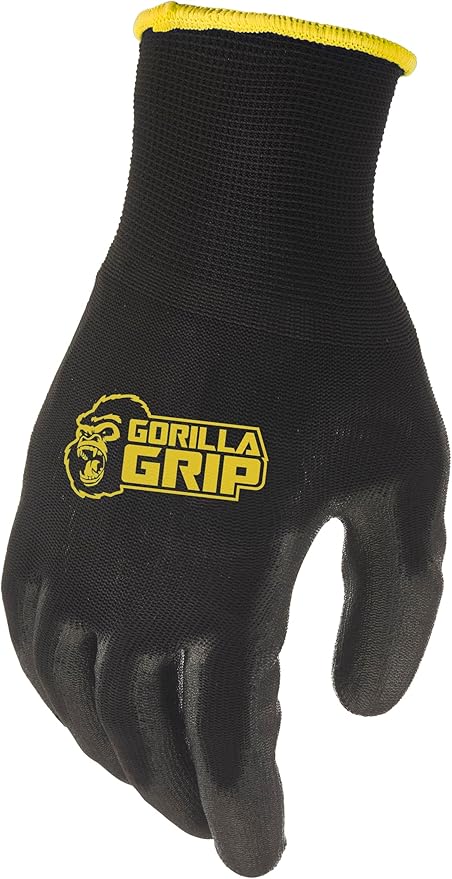 Gorilla Grip Work Gloves, Never Slip Maximum Grip All-Purpose, Gloves for Men, Superior in Wet, Dry, Oily Conditions, Polymer Palm, Medium Size, 25 Pairs, Black/Yellow | 25036-25