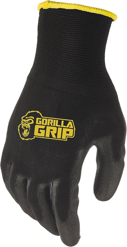 Gorilla Grip Work Gloves, Never Slip Maximum Grip All-Purpose, Gloves for Men, Superior in Wet, Dry, Oily Conditions, Polymer Palm, Medium Size, 25 Pairs, Black/Yellow | 25036-25
