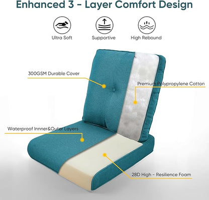 Patio Chair Cushions 6 Packs - Outside High Back Thick Water-Resistant Cushion 22x24 for Outdoor Glider Rocking Chairs Loveseat 3-Seater Couch Sofa – Peacock Green/Buckle