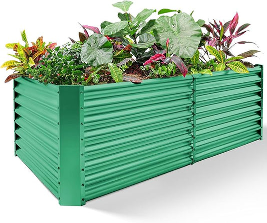Land Guard 8×4×2 ft Galvanized Raised Garden Bed Kit, Galvanized Planter Raised Garden Boxes Outdoor, Rectangular Large Metal Raised Garden Beds for Vegetables(Green)…