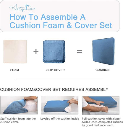 ARTPLAN Outdoor Deep Seating Cushions with Backrest Set, All-Weather Waterproof Patio Sofa Cushions for Sectionals, High-Resilience Foam Garden Furniture Cushion Cover,Warm Blue