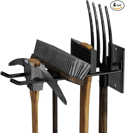 4-Pack Heavy-Duty Garage Wall Hooks, Solid Steel Tool Hanger for Shovel, Rake, Broom, Yard & Garage Organization