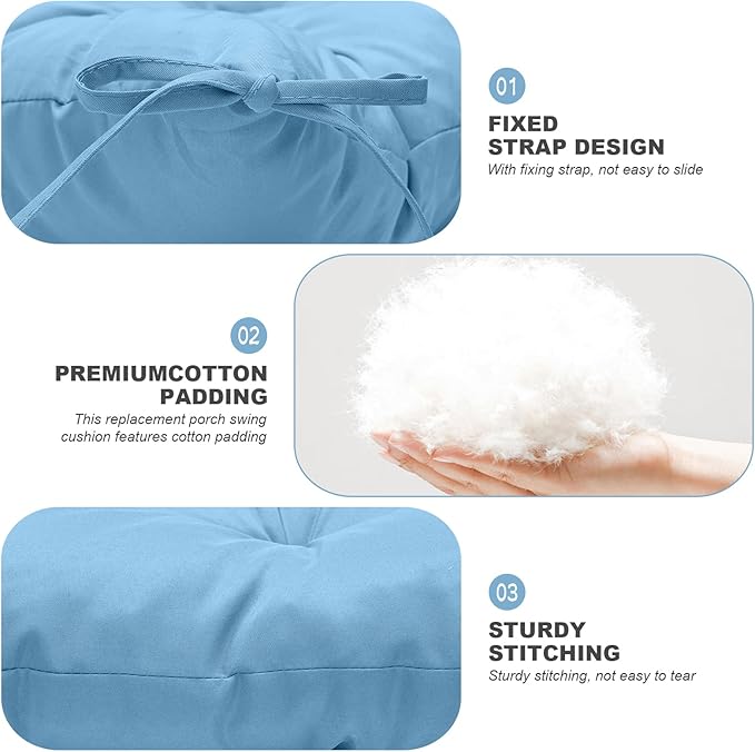 Porch Swing Cushions,Outdoor Cushions 3 Seater Replacement with Backrest, Waterproof Thickened Bench Cushion with Ties for Porch, Patio,Outdoor, Backyard and Garden (Sky Blue 47 * 40 in)