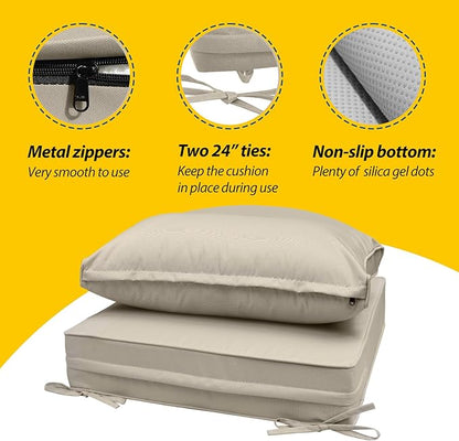 AAAAAcessories Outdoor Seat Cushions for Chairs, Fade-Resistant, Waterproof Patio Furniture Replacement Cushions, 24" x 24" x 5" + 24" x 13.5", Beige