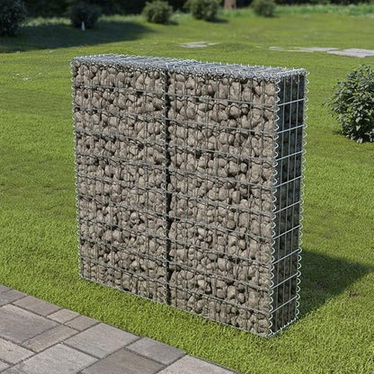 Galvanized Steel Gabion Wall with Covers, Gabion Mesh Wire Wall Panel Galvanized Steel Garden Stone Wire Basket Fencing Patio Decorative Fence, 39.4"x7.87"x39.4",-178