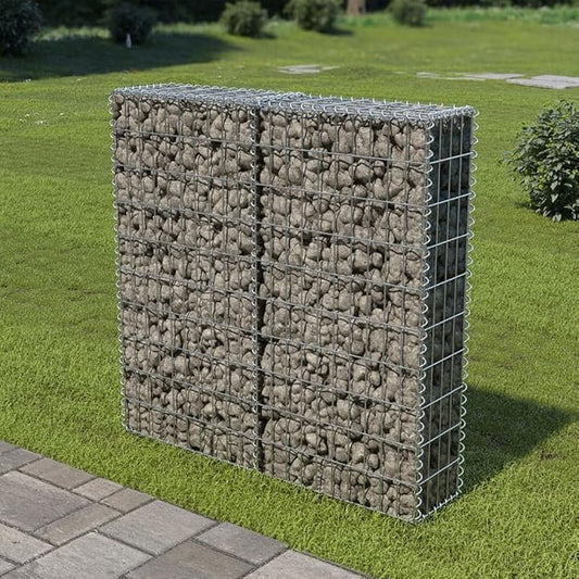 Galvanized Steel Gabion Wall with Covers, Gabion Mesh Wire Wall Panel Galvanized Steel Garden Stone Wire Basket Fencing Patio Decorative Fence, 39.4"x7.87"x39.4",-178
