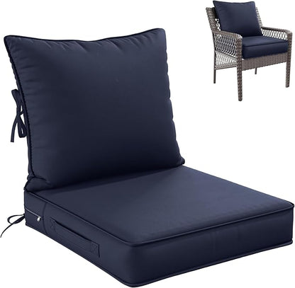 Premium Outdoor Seat Cushion Chair Cushions for Patio Furniture 22 L X 24 W X 4 H Waterproof & Fade Resistant Deep Seat and Backrest Cushion Set with Removable Covers for Chair, Sofa
