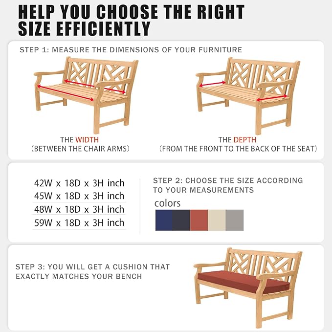 Favoyard Outdoor Bench Cushion 48 x 18 Inch Waterproof Patio Furniture Cushions 3-Year Color Fastness Garden Sofa Settee Couch Swing Pads with Handle and Attach Ties, Spice