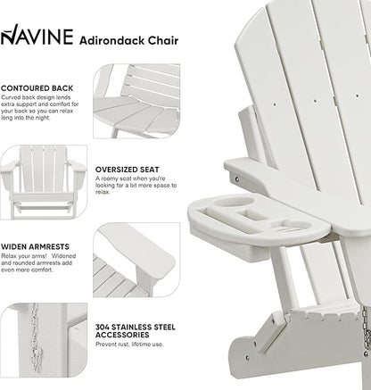 Adirondack Chair, HDPE Folding Adirondack Chair with Multifunctional Cup Holder, Weather Resistant Fire Pit Chair for porches, patios, patios, poolsides, Decks.