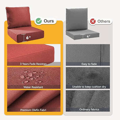 Outdoor Cushion Set for Furniture Patio Furniture, UV Resistant, Water Resistant - 6 Inch Thick Foam Garden Cushions– 22x24 Inch Patio Seat Covers for Chair/Sofa/Couch | Red | 2-Pack |