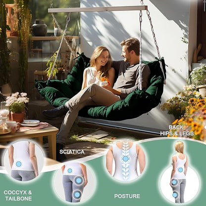 Outdoor Swing Cushions 3 Seater Waterproof, Replacement Bench Cushions for Outdoor Patio Furniture with Backrest, Porch Swing Cushion with Ties for Lawn and Garden (Dark Green, 40x60in)