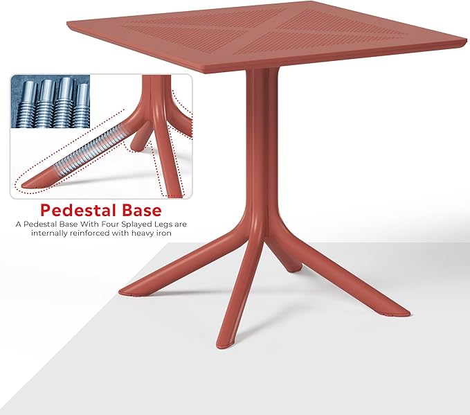 Costaelm Table Chairs Set of 4, HDPE Patio Square Dining Table and Stackable Chairs, Outdoor Small Patio Furniture Set All Weather for Backyard Porch Poolside, Red