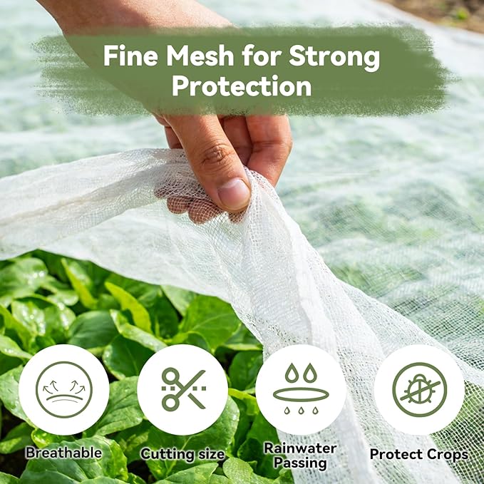 Garden Mesh Netting, 10 * 50 FT Ultra Fine Plant Netting Covers Pest Barrier Row Cover Net for Raised Beds Tree Protect Greenhouse Fruit Vegetable Flowers from Birds Bugs