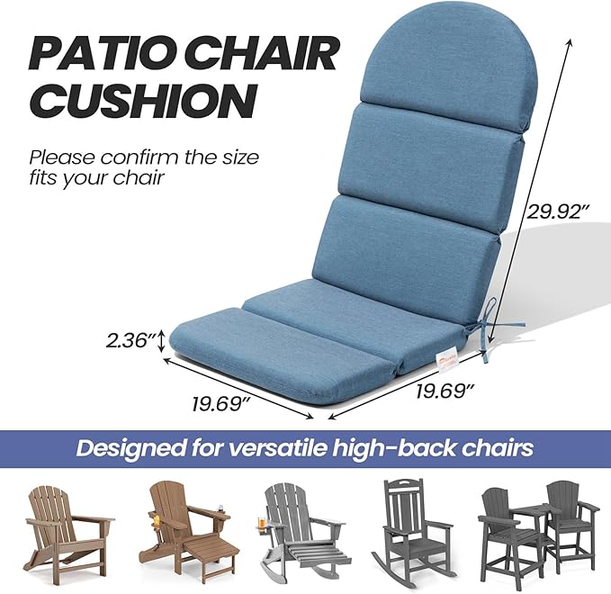 Crestlive Sunbrella Adirondack Chair Cushion, 50 x 19.6 inch, Water Repellent, Fade Resistant, High Back Outdoor Chair Cushion for Patio, Denim Blue