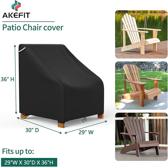 AKEfit Patio Adirondack Chair Covers 2 Pack for Outdoor Waterproof Chairs Size Up to 29Wx30Dx36H inch ,Heavy Duty Outdoor Chair Covers Waterproof for Outdoor Lawn Patio Furniture,Black
