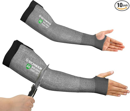 Schwer AIR-SKIN ANSI A6 Cut Resistant Arm Sleeves for Men & Women, Arm Protectors for High Risk Work, Gardening Sleeves, 10 Pairs, Dark Grey, 18 IN