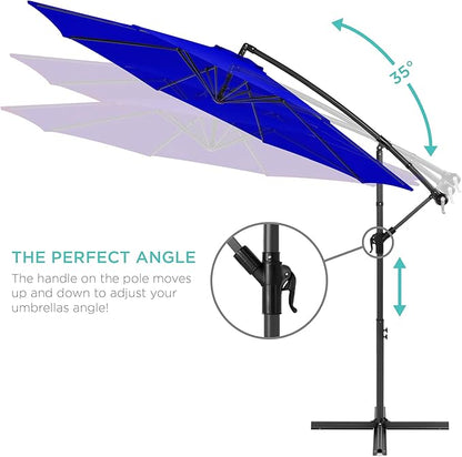 Best Choice Products 10ft Offset Hanging Market Patio Umbrella w/Easy Tilt Adjustment, Polyester Shade, 8 Ribs for Backyard, Poolside, Lawn and Garden