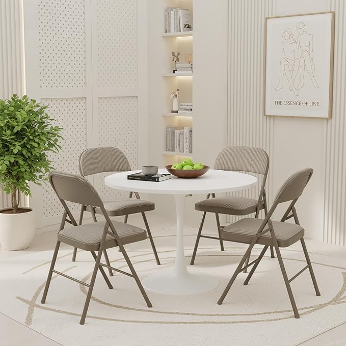 DUMOS 10 Pack Folding Chairs with Padded Cushion and Back - Fabric Stackable Portable Dining Chairs Set, for Home and Office, Conference, Wedding, Party, Patio, Garden, for Indoor Outdoor, Khaki