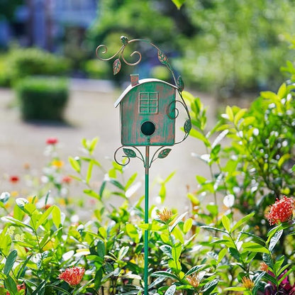 49" Bird Houses for Outside with Pole, Outdoor Metal Birdhouse for Patio, Yard, Garden(Green)