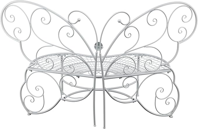 Alpine Corporation 62"L Indoor/Outdoor 2 Person Metal Butterfly Shaped Garden Bench, White