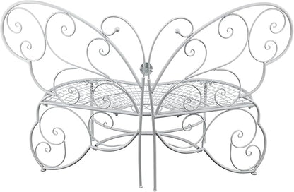 Alpine Corporation 62"L Indoor/Outdoor 2 Person Metal Butterfly Shaped Garden Bench, White