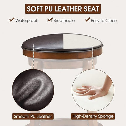 ERGOMASTER 29 Inch Swivel Bar Stools Set of 2, Rubber Wood, Brown