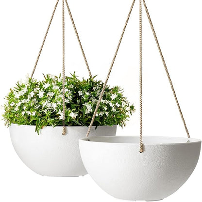 LA Jolie Muse Hanging Planter - 9.84 Inch Hanging Planters for Indoor Plants, Hanging Pots for Plants Indoor Outdoor, Set of 2, White