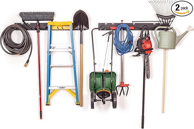 Stud-Mounted Commercial-Grade Steel Garden Tool Organizer for Garage Wall, 2-Pack – 1300 lb Rated