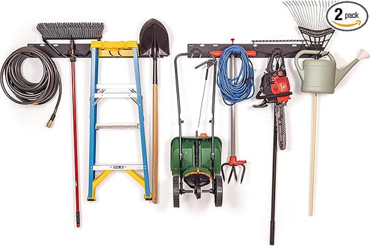 Stud-Mounted Commercial-Grade Steel Garden Tool Organizer for Garage Wall, 2-Pack – 1300 lb Rated
