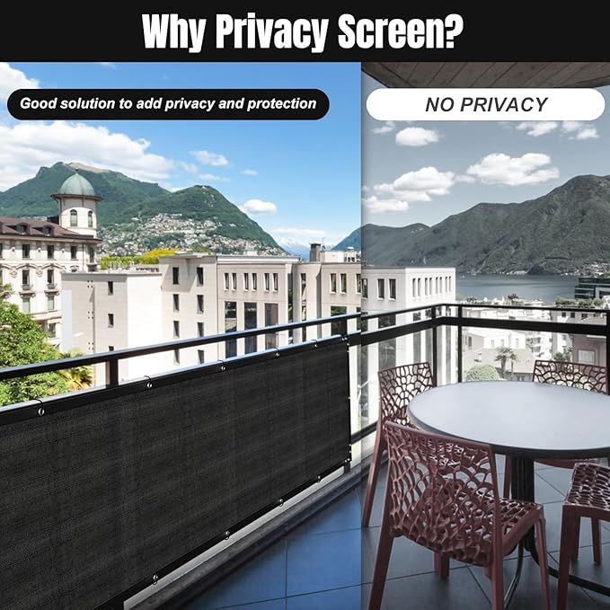 SPORTYOUTH 3ft x 16ft Balcony Fence Privacy Screen Black, Apartments Railing Windscreen Heavy Duty Fencing Mesh Cover Shade Net UV Protection for Deck Patio Outdoor Backyard Pool Porch