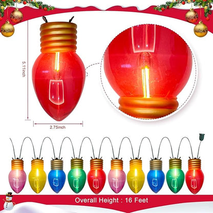 16Ft Jumbo LED Multicolor Christmas String Lights Outdoor with 10 C7 Clear Jumbo Multicolor Bulb, Connectable Hanging Christmas Lights for Indoor Outdoor Porch Patio Eave Xmas Trees Roof Decorations