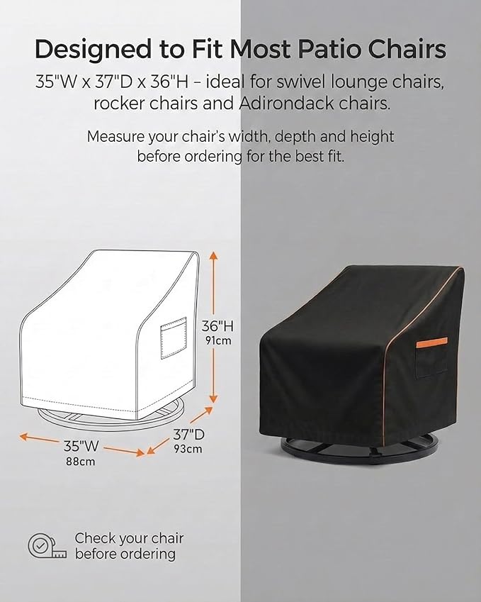 Outdoor Waterproof Patio Chair Covers, Heavy Duty oxford coating Weather Resistant Patio Furniture Covers 600D 35W x 37D x 36H inches 2-Pack, Black