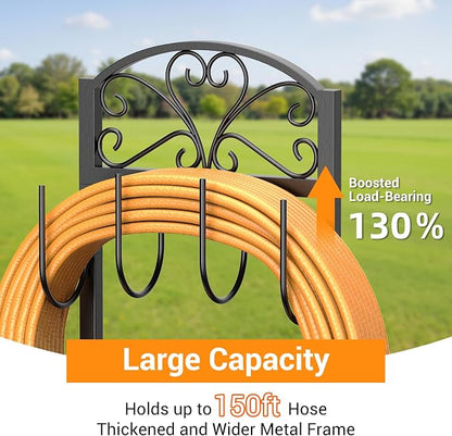 Garden Hose Holder for Outside - Freestanding Metal Water Hose Holder Stand Holds 151ft, Heavy Duty Garden Hose Storage Hanger Rack for Outdoor Yard Patio