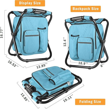 Kikerike Backpack Stool Cooler Chair Heavy Duty 300 LBS Max Load Portable Lightweight Folding Fishing Cooler for Camping Hunting Fishing - Sky Blue